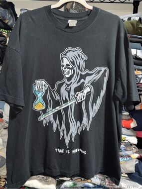 Y2K Warren Lotas “time Is Precious” Gothic Black Shirt Size Xl